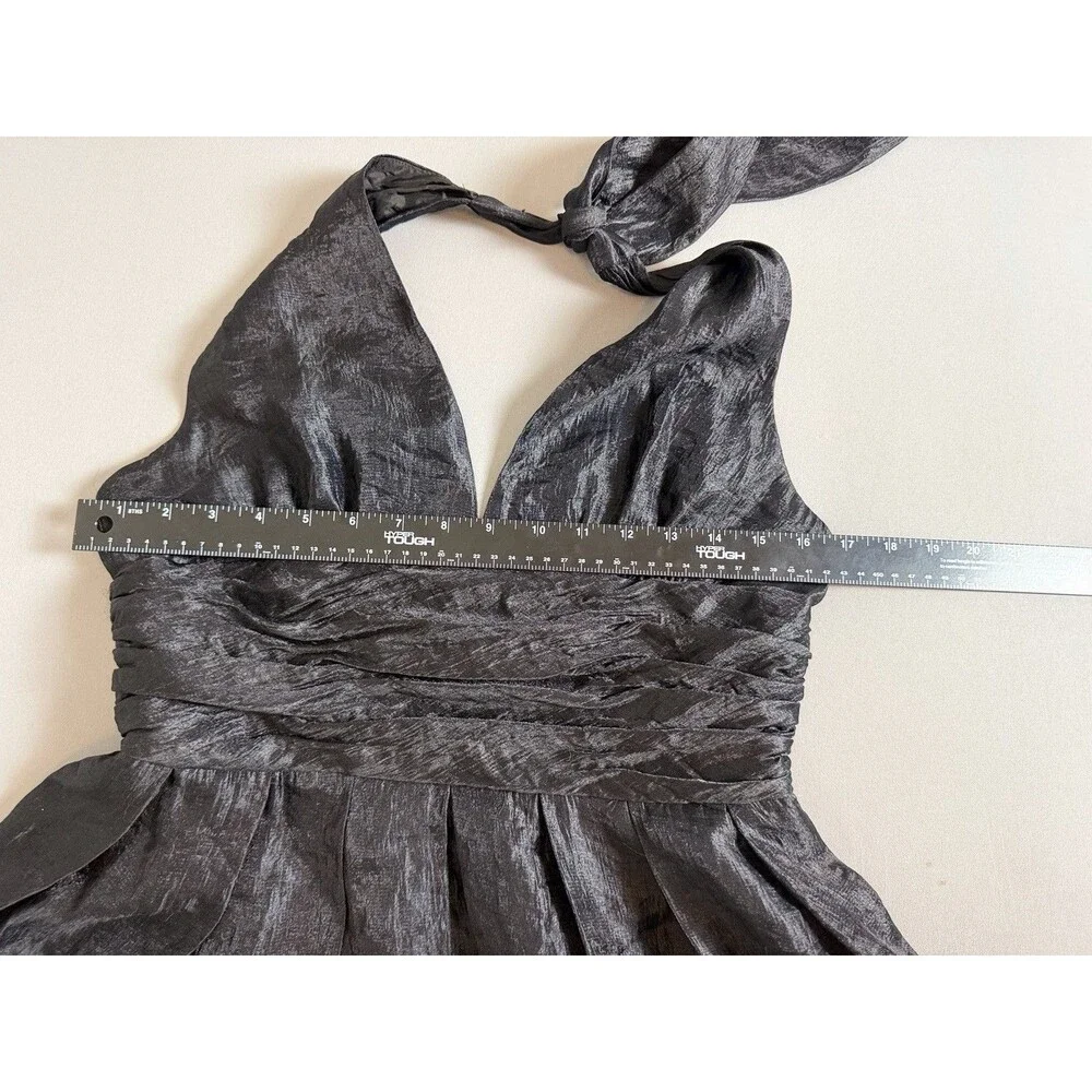 Adrianna Papell Black Halter Cocktail Dress Size 12 Pleated Satin Fit & Flare - Picture 13 of 13